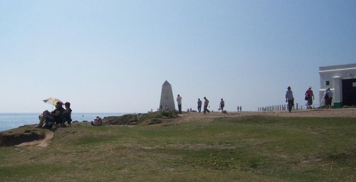 The marker on the cliff top, Portland Bill Lighthouse, Dorset