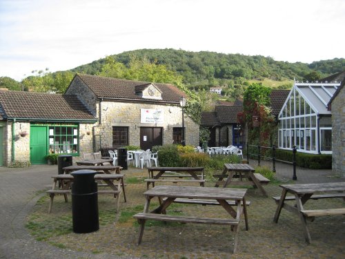 Picnic area behind shops, Cheddar, Somerset