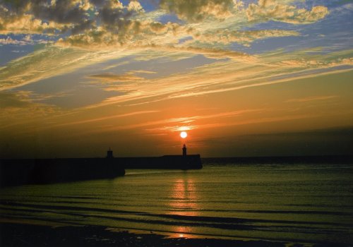 Sunset over west pier, Whitehaven, Cumbria