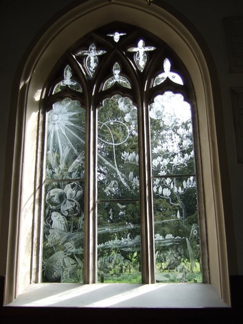 Engraved window St Nicholas Church, Moreton, Dorset