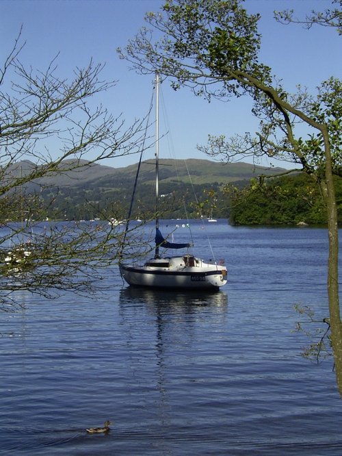 Windermere, west bank, looking north, opposite Bowness Bay, winter afternoon.