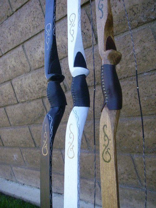 Close-up of the three bows' handles