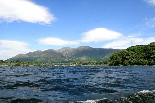 Looking north along Derwentwater from pleasure boat.