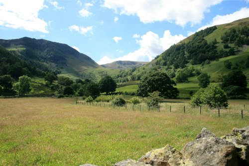 The fields and fells around Glencoyne Bay, Ullswater. English Lakes.