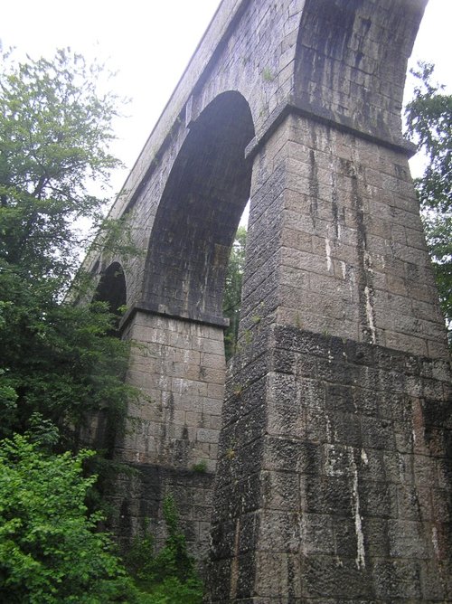 Treffry's Viaduct at Luxulyan, south Cornwall, on a very wet day