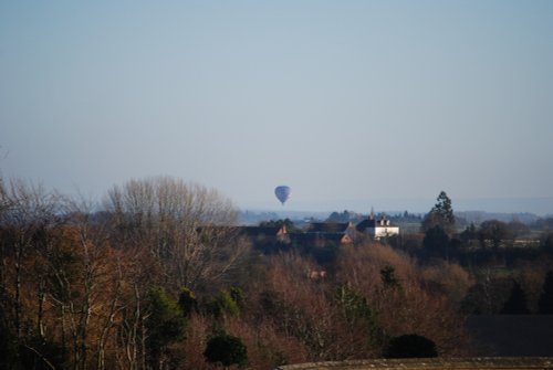 View of hot air balloon from Witley Court