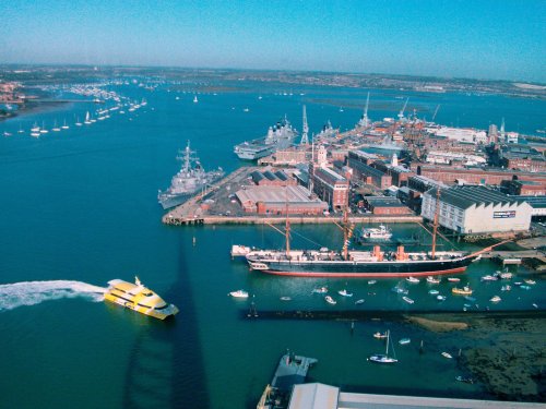 View of Portsmouth Harbour and Dockyard from the Spinnaker Tower.