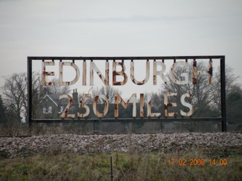 Mileage sign on East Coast main line