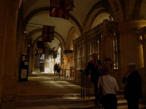 Guide talking with visitors