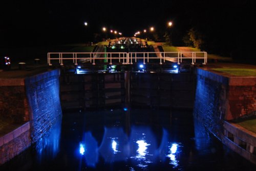 Loch Laggan Dam at night.