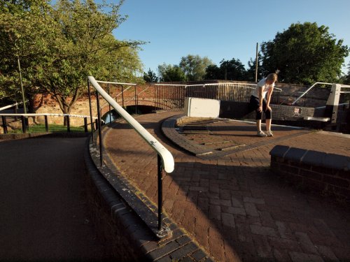 Resting jogger, Grand Union Canal, Stoke Bruerne, Northants