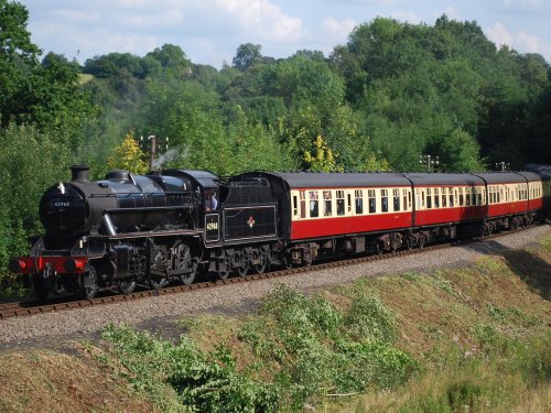 Train on Severn Valley Railway taken from the Engine House at Highley