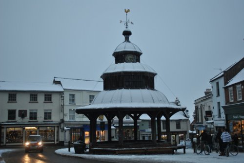 North Walsham clock tower after the first snows of winter