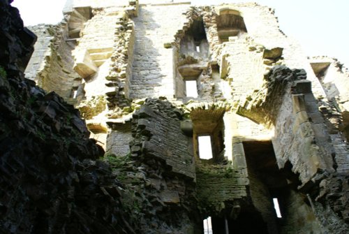 Castle Bolton ruins picked out in the sunshine