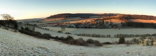 Easter sunrise panorama of Turville, Chiltern Hills