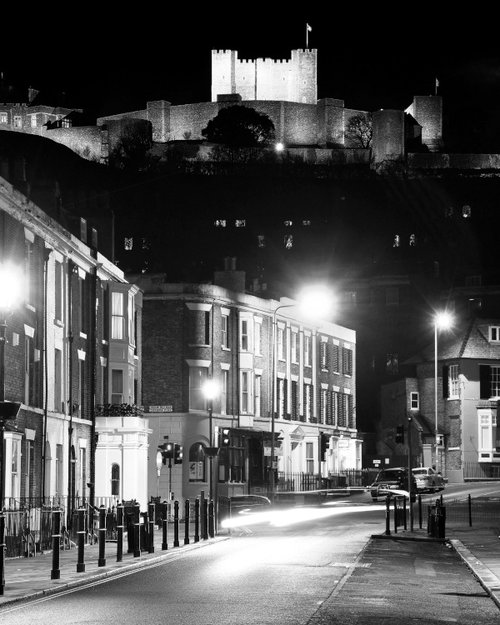 Dover Castle at Night from Castle Street B&W
