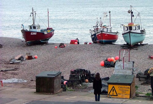 Fishing boats on beach in Beer