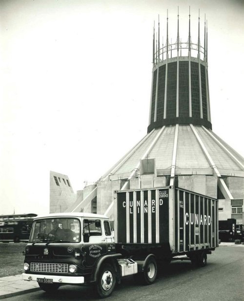 John Mason Removal Van nearby Liverpool Metropolitan Cathedral (1950s)