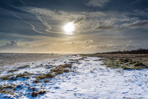 Snowy beach at Theddlethorpe,Lincolnshire