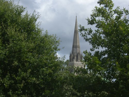 Chichester Cathedral rising above the trees, 12th August 214
