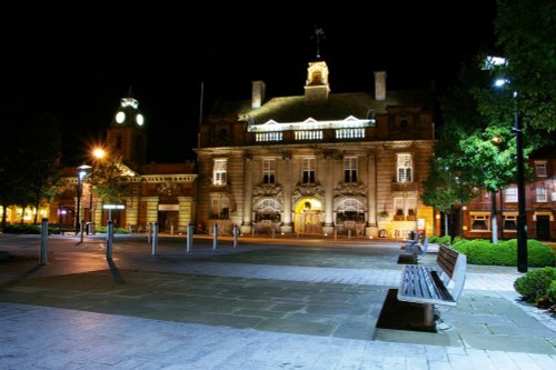 Municipal Buildings, Earle Street, Crewe by night