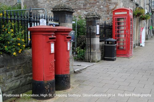Postboxes & Phonebox. High Street, Chipping Sodbury, Gloucestershire 2014