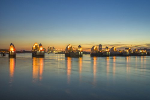 Twilight over the Thames Barrier