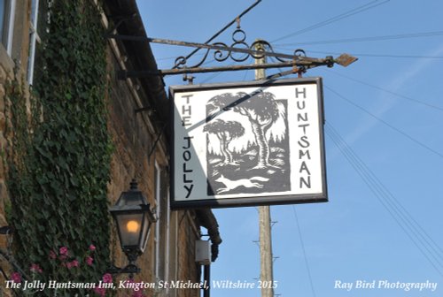 The Jolly Huntsman Pub Sign, Kington St Michael, Wiltshire 2015