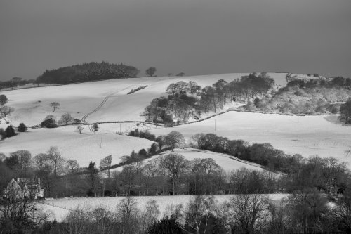 Snow on Gun Hill from Leek, Staffordshire