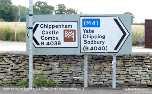 Road Sign by Fox & Hounds Pub, Acton Turville, Gloucestershire 2011