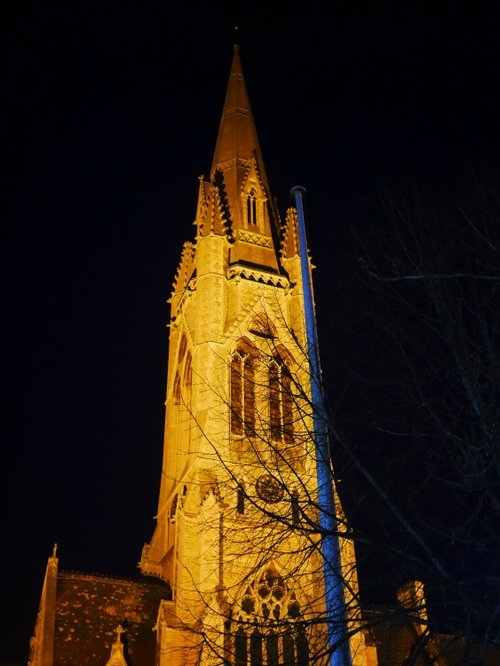 The spire of St. John the Evaangelist at night, Bath