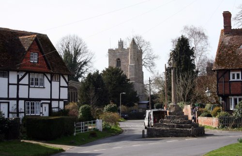 Upper Cross, East Hagbourne, with St. Andrew's Church in the background