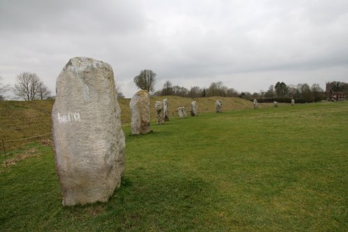 Part of the stone circle and bank at Avebury