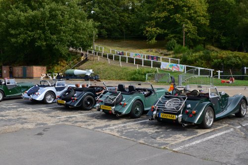 Morgans Lined up in Front of the Brooklands Hill