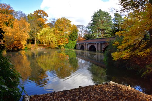 Autumn View of the lake and bridge