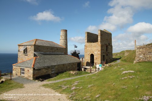 The engine house and shaft at Levant Mine