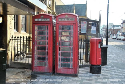 Old Red Telephone Boxes, Talbot Road, Blackpool, Lancashire 2023