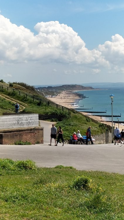 Looking towards Hengistbury Head from Southbourne clifftop in Bournemouth