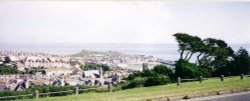 A view of St Ives from a high point behind the town.