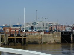 Looking across the marina towards Princess Quay Shopping centre; Humber Dock Basin in foreground. Wallpaper