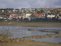 view from beach to promanard at Perranporth Wallpaper