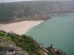 View of the beach at Porthcurno from the Minack Theatre Wallpaper