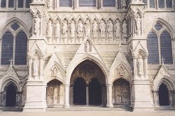 Salisbury Cathedral West Front entrance close-up Wallpaper