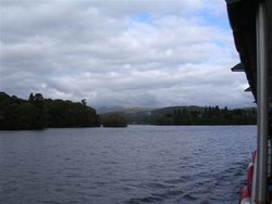 From a pleasure boat, looking towards the Langdale Pikes Wallpaper