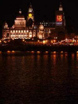 Night Picture Across the Albert Dock Towards The Three Graces