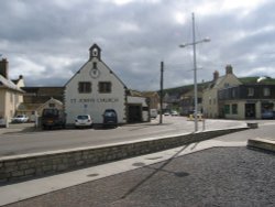 St John's Church and the Harbour Stores, West Bay Wallpaper