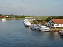 The River Bure and The Bridge Inn at Acle, in the Norfolk Broads.
