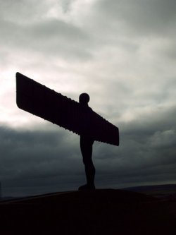 The Dark Angel, silhouetted against a dark Northern Sky.
