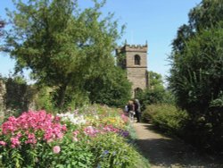 Downham Church from Downham Hall Gardens, Lancashire Wallpaper