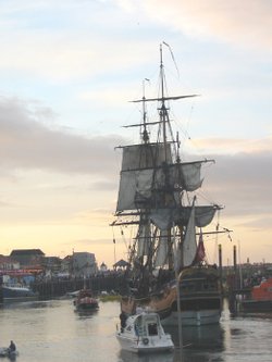 Endeavor leaving Whitby, North Yorkshire. July 2003